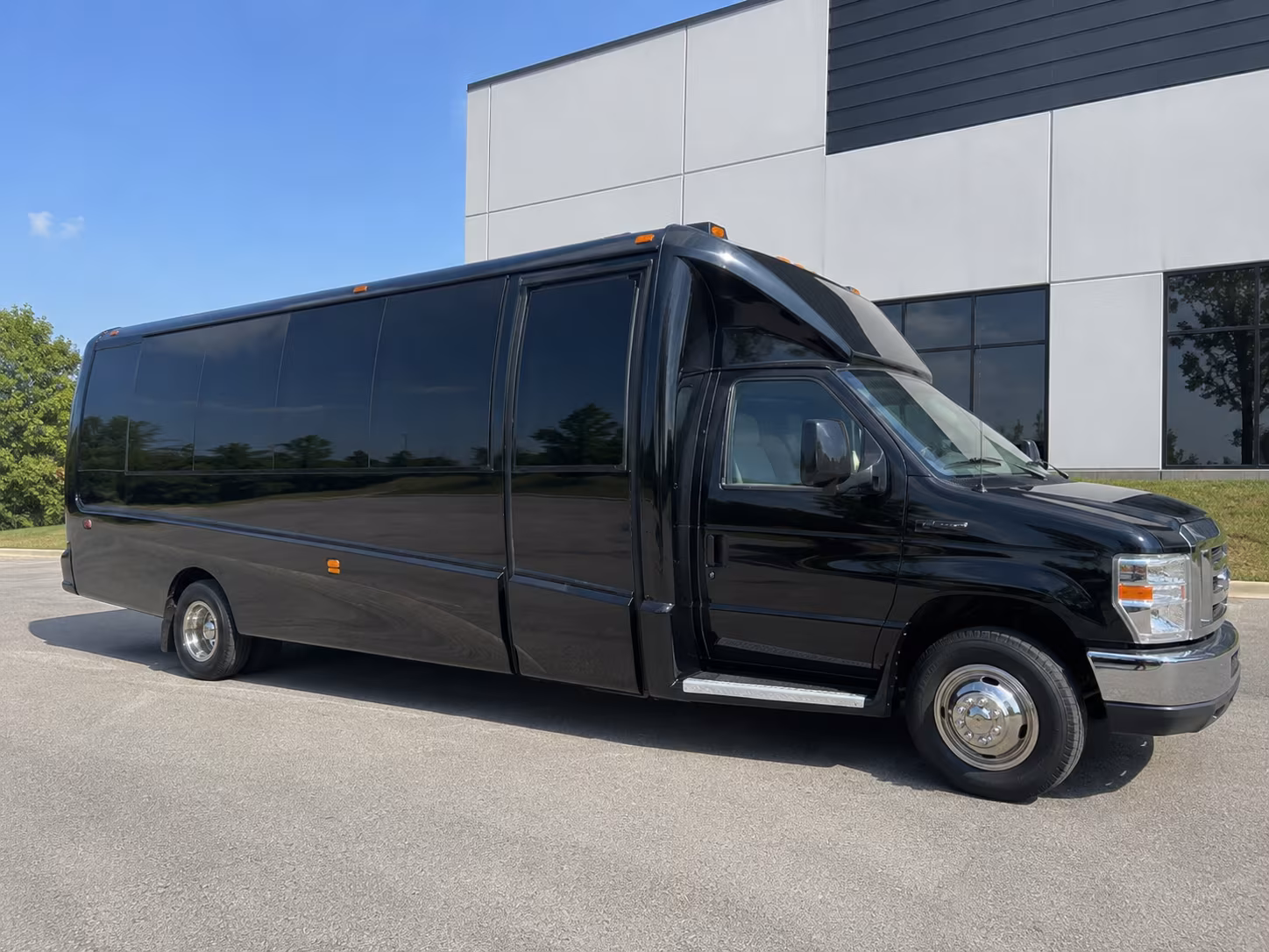 Group beside a Mercedes Sprinter limo in Newport News