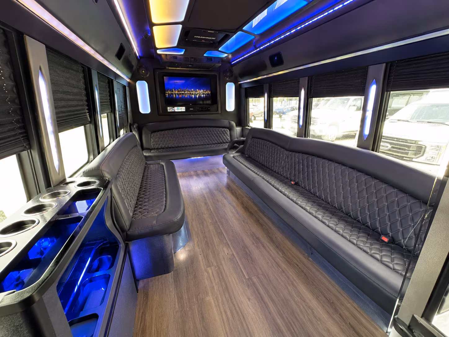 Passenger seating aboard a party bus rental serving Newport News
