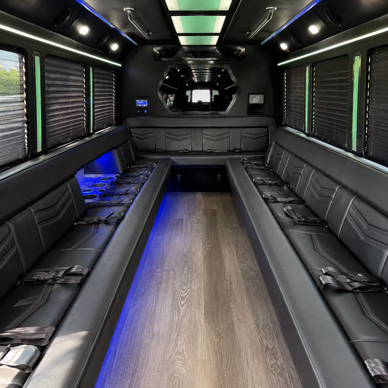 Interior of a party bus rental serving Newport News
