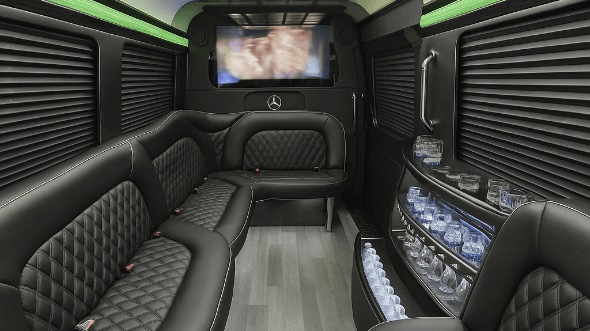 Interior of Charter Bus Company Hampton's 14 Passenger Sprinter Limousine in Hampton