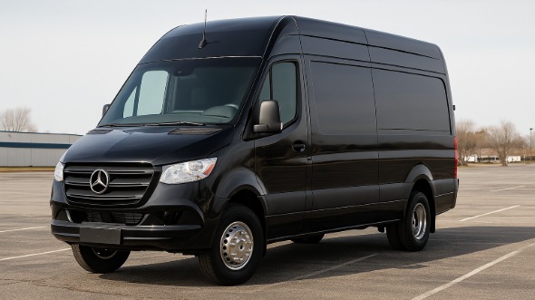 Exterior of Charter Bus Company Suffolk's 14 Passenger Sprinter Limousine in Suffolk