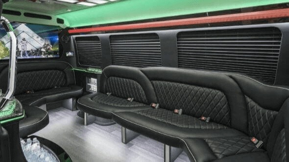 Interior of Charter Bus Company Suffolk's 15 Passenger Party Bus in Suffolk
