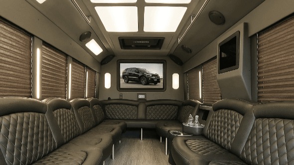 Interior of Charter Bus Company Suffolk's 20 Passenger Party Bus in Suffolk