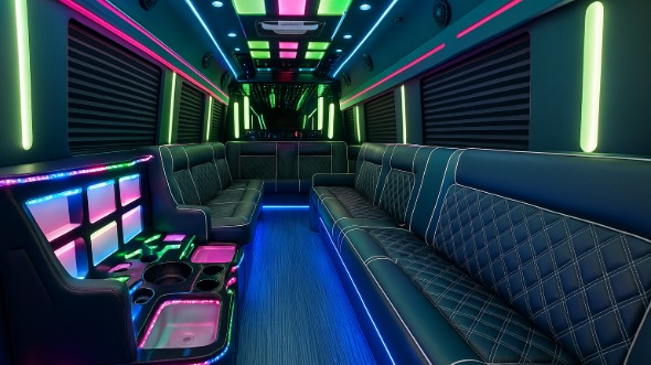 Interior of Charter Bus Company Hampton's 50 Passenger Party Bus in Hampton